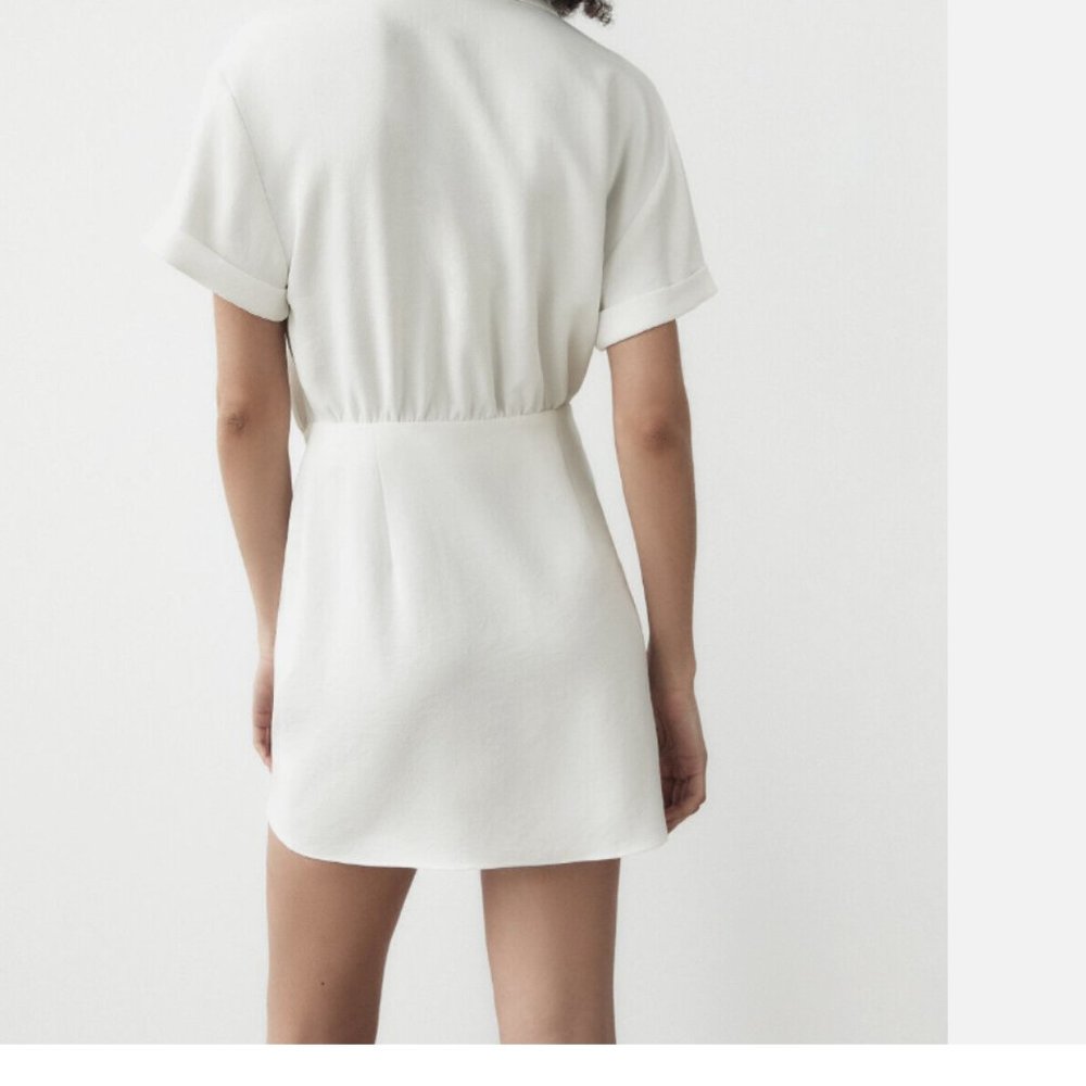 ZARA WHITE WRAP V NECK SHORT SLEEVE DRESS - Picture 6 of 9